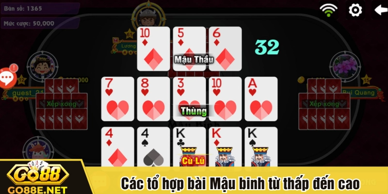 Các tổ hợp bài Mậu binh từ thấp đến cao