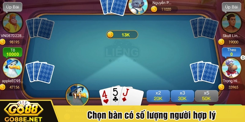 Chọn bàn có số lượng người hợp lý