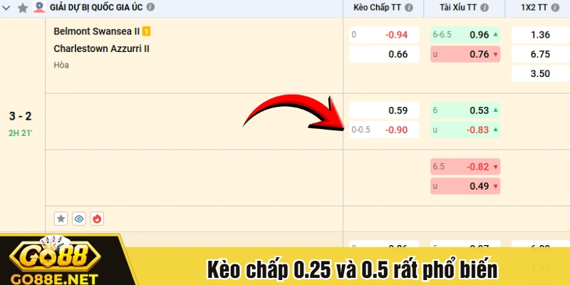 Kèo chấp 0.25 và 0.5 rất phổ biến